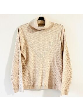 Spanner Turtle Neck Sweater Peach Grey Knit Size Large Preppy Business Casual